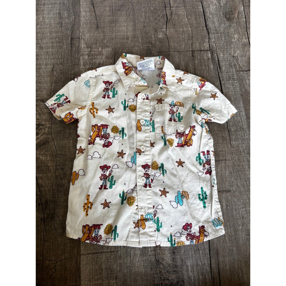Disney Pixar Toy Story Woody Jessie Bullseye Button Down Shirt Cream Kids 24M